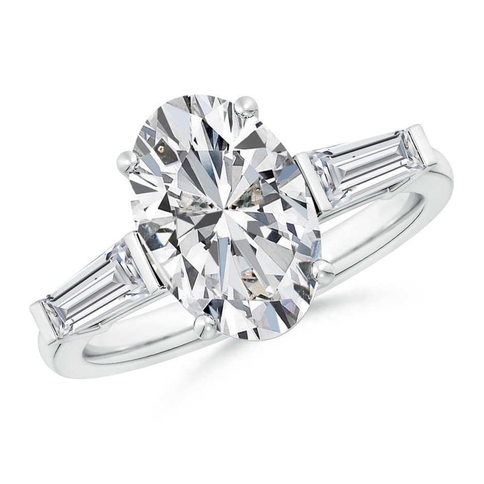 12x8mm HSI2 Oval and Tapered Baguette Diamond Side Stone Engagement Ring in P950 Platinum 
