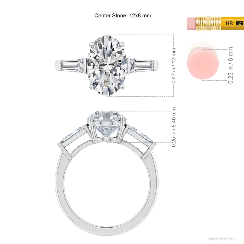 12x8mm HSI2 Oval and Tapered Baguette Diamond Side Stone Engagement Ring in P950 Platinum ruler