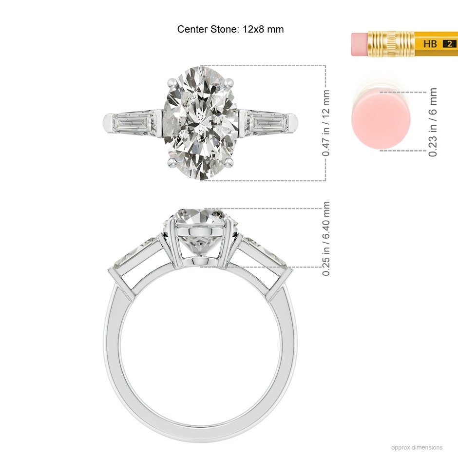 12x8mm KI3 Oval and Tapered Baguette Diamond Side Stone Engagement Ring in P950 Platinum ruler