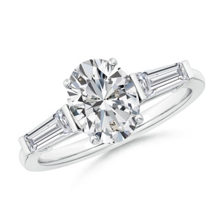 9x7mm HSI2 Oval and Tapered Baguette Diamond Side Stone Engagement Ring in P950 Platinum
