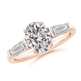 9x7mm IJI1I2 Oval and Tapered Baguette Diamond Side Stone Engagement Ring in 10K Rose Gold