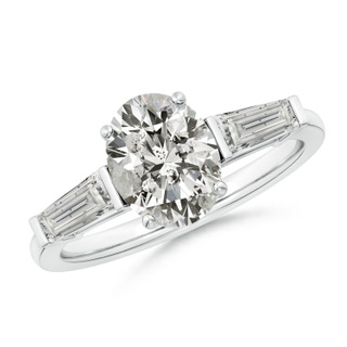 9x7mm KI3 Oval and Tapered Baguette Diamond Side Stone Engagement Ring in P950 Platinum