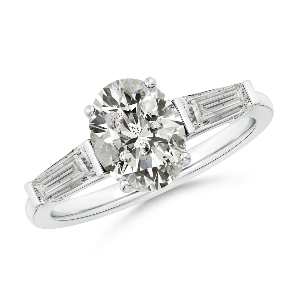 9x7mm KI3 Oval and Tapered Baguette Diamond Side Stone Engagement Ring in P950 Platinum 