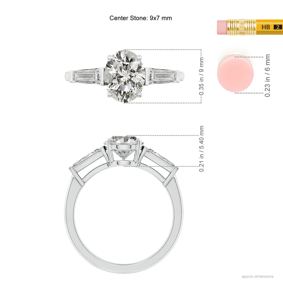 9x7mm KI3 Oval and Tapered Baguette Diamond Side Stone Engagement Ring in P950 Platinum ruler