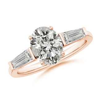 9x7mm KI3 Oval and Tapered Baguette Diamond Side Stone Engagement Ring in Rose Gold