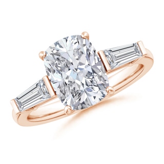 10x7.5mm HSI2 Cushion Rectangular and Tapered Baguette Diamond Side Stone Engagement Ring in Rose Gold