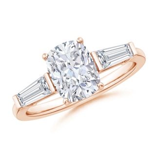 8.5x6.5mm GVS2 Cushion Rectangular and Tapered Baguette Diamond Side Stone Engagement Ring in Rose Gold