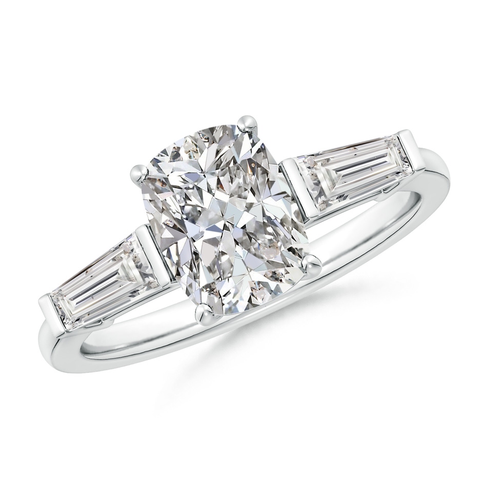 8.5x6.5mm IJI1I2 Cushion Rectangular and Tapered Baguette Diamond Side Stone Engagement Ring in 18K White Gold 