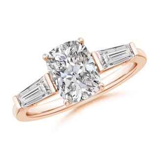 8.5x6.5mm IJI1I2 Cushion Rectangular and Tapered Baguette Diamond Side Stone Engagement Ring in Rose Gold