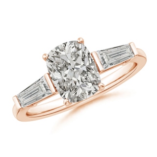 8.5x6.5mm KI3 Cushion Rectangular and Tapered Baguette Diamond Side Stone Engagement Ring in Rose Gold