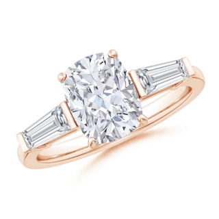 9x7mm GVS2 Cushion Rectangular and Tapered Baguette Diamond Side Stone Engagement Ring in Rose Gold