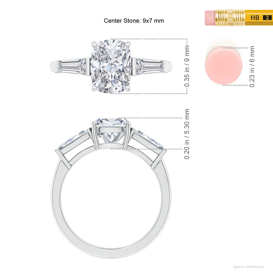 9x7mm HSI2 Cushion Rectangular and Tapered Baguette Diamond Side Stone Engagement Ring in P950 Platinum ruler