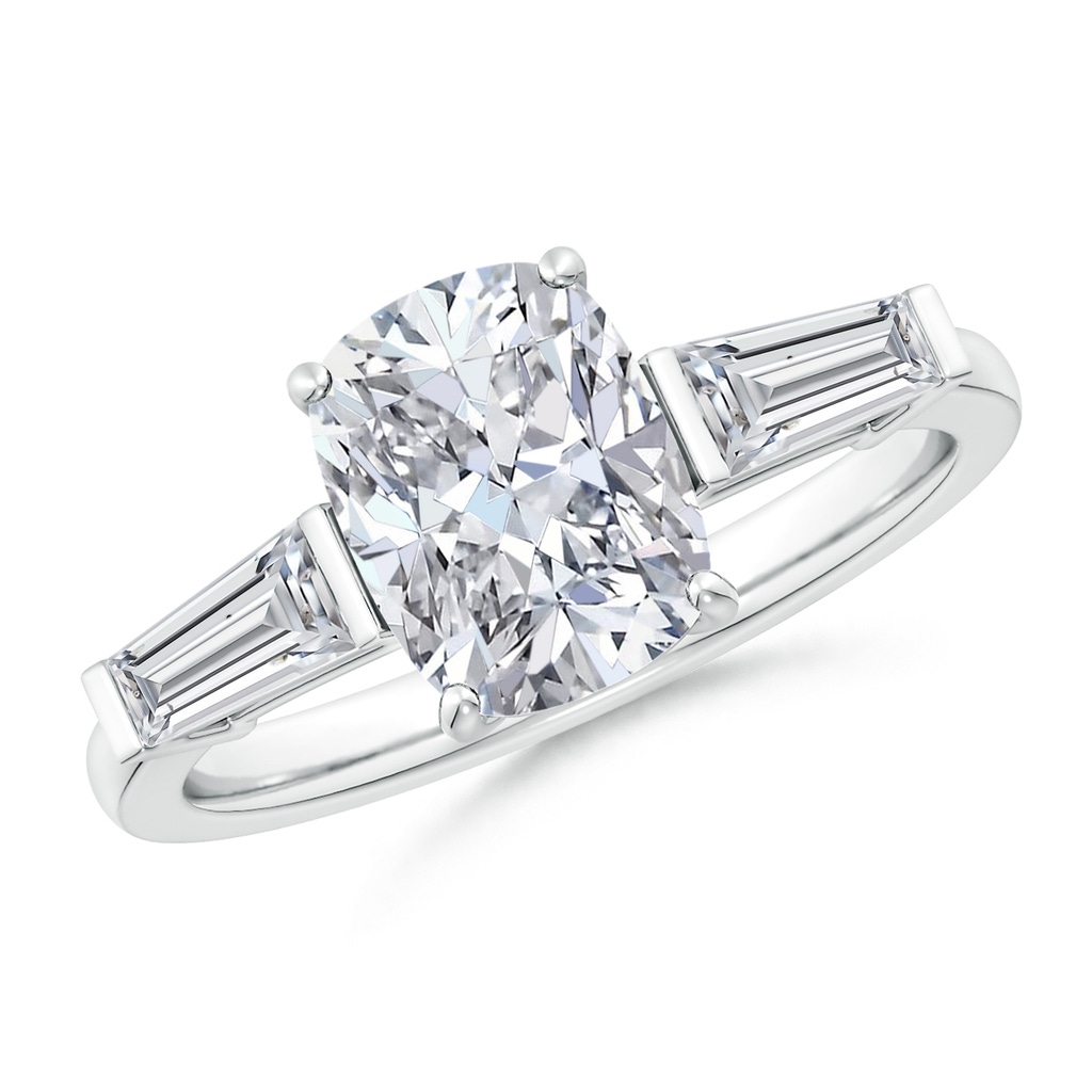 9x7mm HSI2 Cushion Rectangular and Tapered Baguette Diamond Side Stone Engagement Ring in White Gold