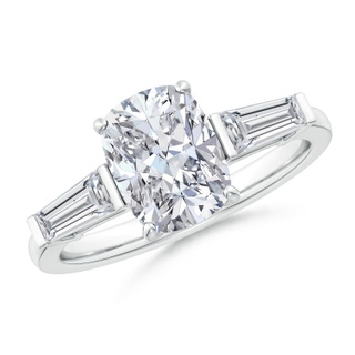 9x7mm HSI2 Cushion Rectangular and Tapered Baguette Diamond Side Stone Engagement Ring in White Gold