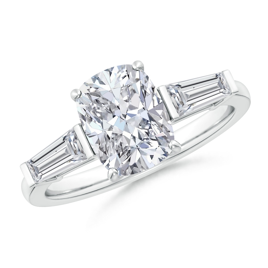 9x7mm HSI2 Cushion Rectangular and Tapered Baguette Diamond Side Stone Engagement Ring in White Gold 