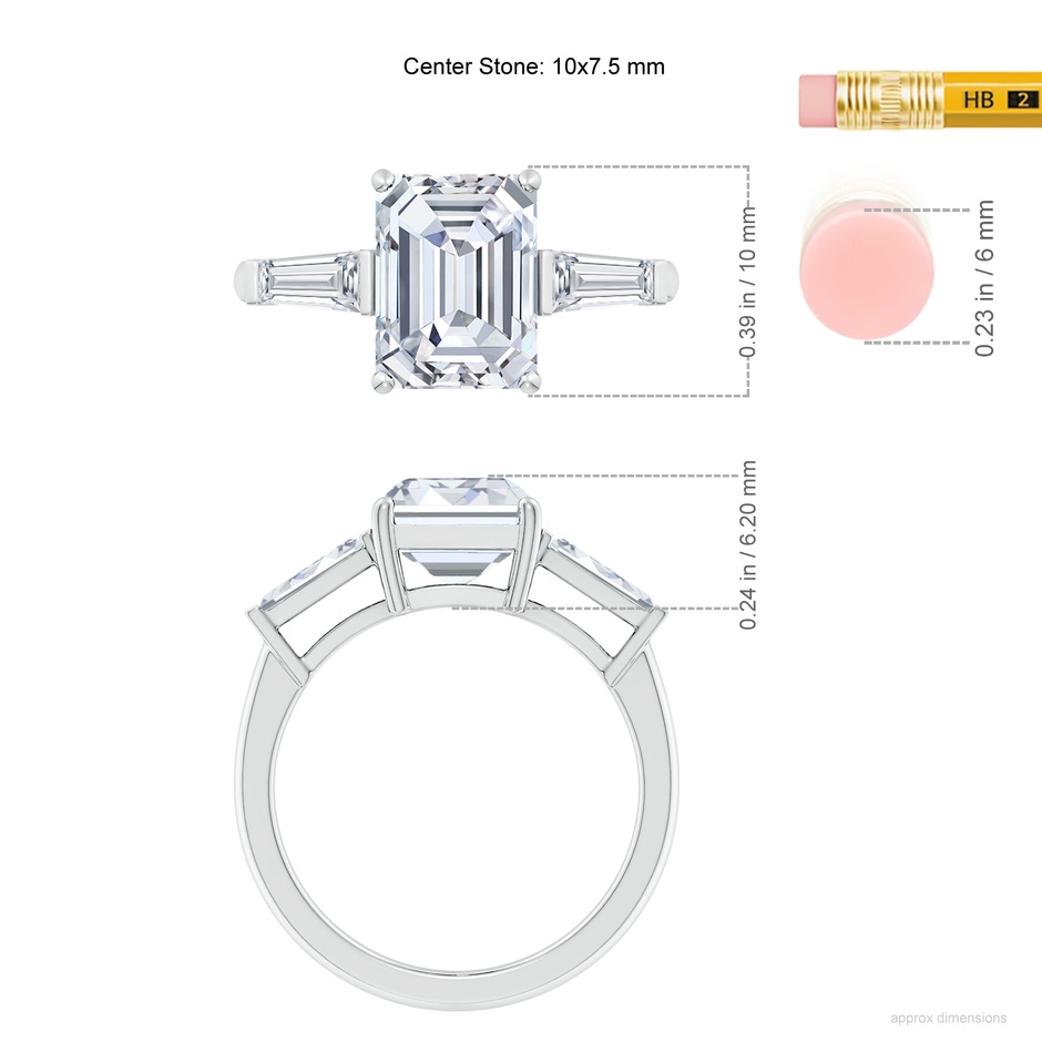 10x7.5mm GVS2 Emerald-Cut and Tapered Baguette Diamond Side Stone Engagement Ring in P950 Platinum ruler