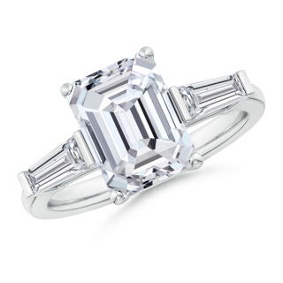 10x7.5mm HSI2 Emerald-Cut and Tapered Baguette Diamond Side Stone Engagement Ring in P950 Platinum