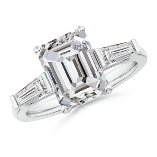 10x7.5mm IJI1I2 Emerald-Cut and Tapered Baguette Diamond Side Stone Engagement Ring in P950 Platinum