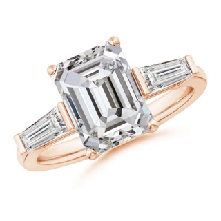 10x7.5mm IJI1I2 Emerald-Cut and Tapered Baguette Diamond Side Stone Engagement Ring in Rose Gold