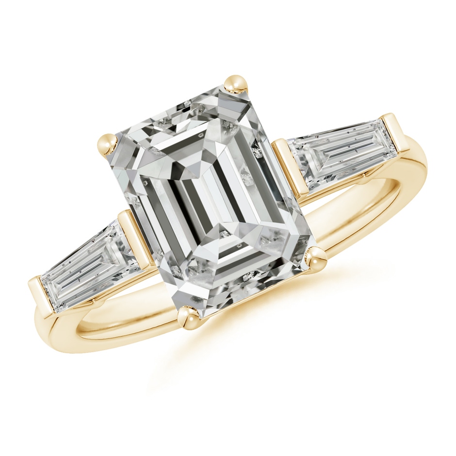 10x7.5mm KI3 Emerald-Cut and Tapered Baguette Diamond Side Stone Engagement Ring in 18K Yellow Gold 