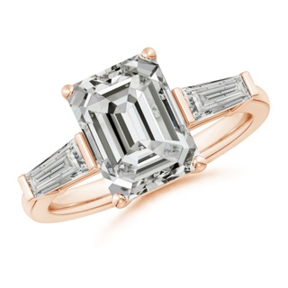 10x7.5mm KI3 Emerald-Cut and Tapered Baguette Diamond Side Stone Engagement Ring in 9K Rose Gold