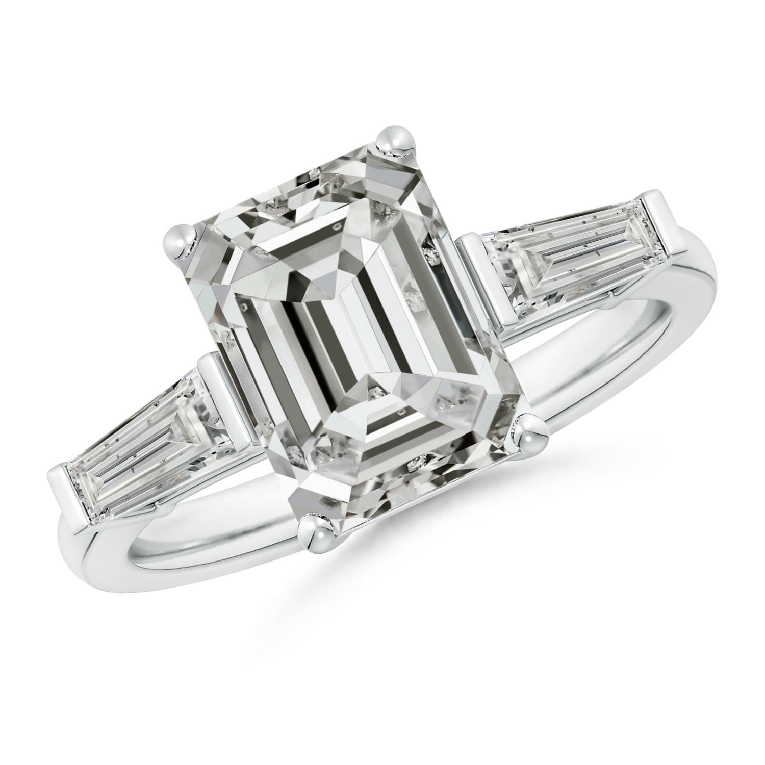 10x7.5mm KI3 Emerald-Cut and Tapered Baguette Diamond Side Stone Engagement Ring in P950 Platinum
