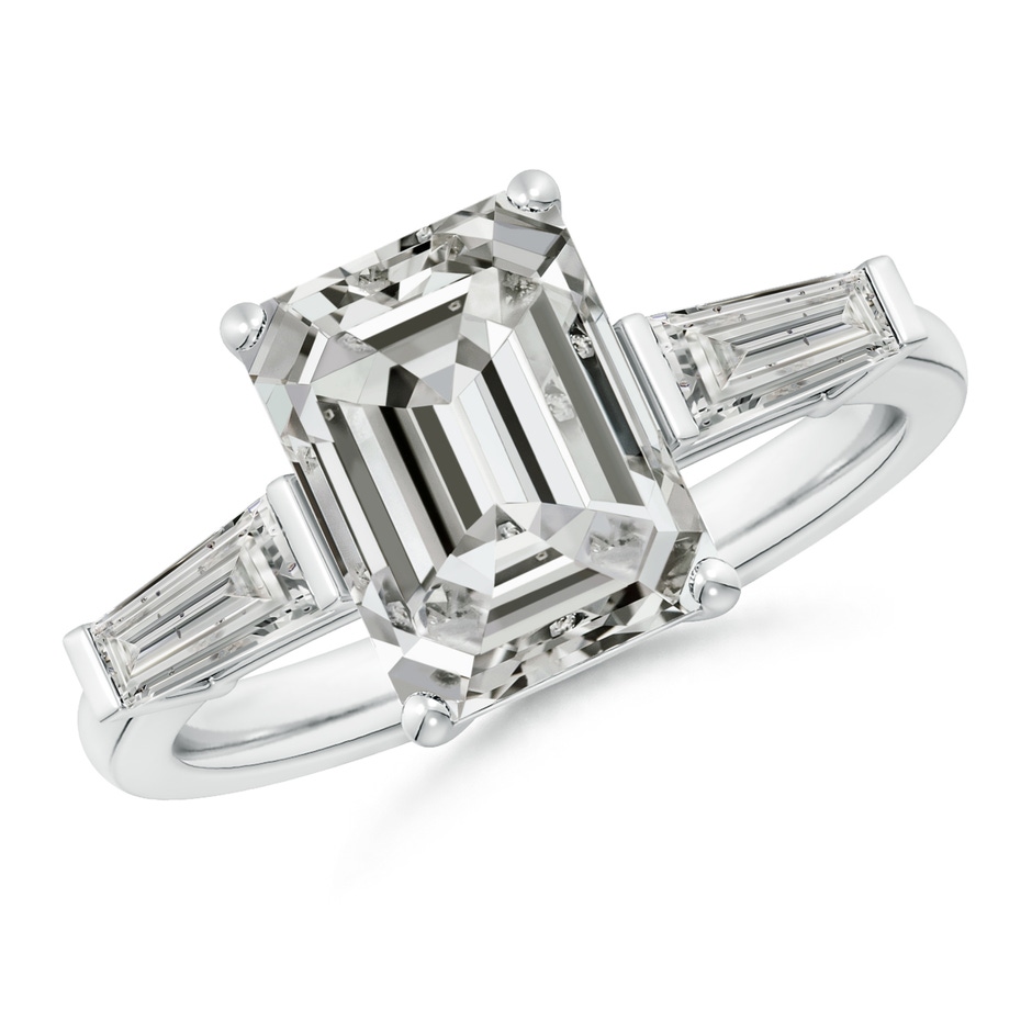 10x7.5mm KI3 Emerald-Cut and Tapered Baguette Diamond Side Stone Engagement Ring in P950 Platinum 
