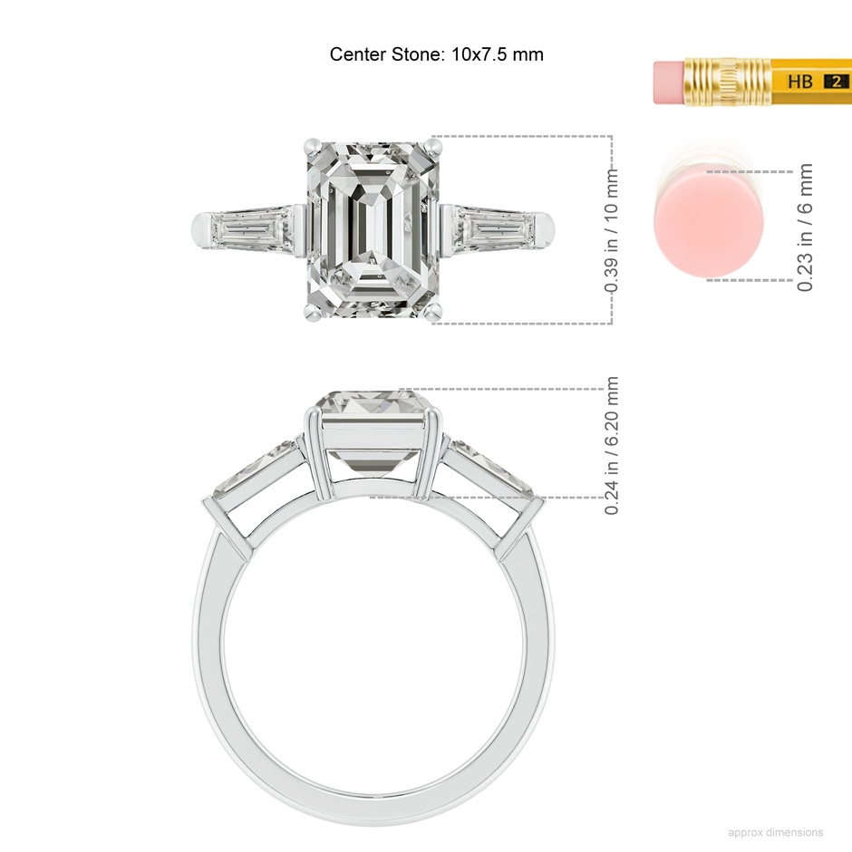 10x7.5mm KI3 Emerald-Cut and Tapered Baguette Diamond Side Stone Engagement Ring in P950 Platinum ruler