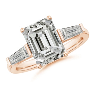 10x7.5mm KI3 Emerald-Cut and Tapered Baguette Diamond Side Stone Engagement Ring in Rose Gold