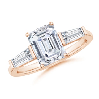 8.5x6.5mm GVS2 Emerald-Cut and Tapered Baguette Diamond Side Stone Engagement Ring in Rose Gold