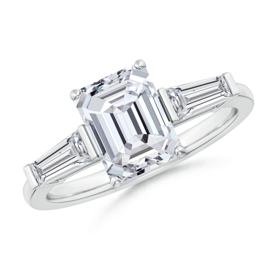 8.5x6.5mm HSI2 Emerald-Cut and Tapered Baguette Diamond Side Stone Engagement Ring in P950 Platinum 