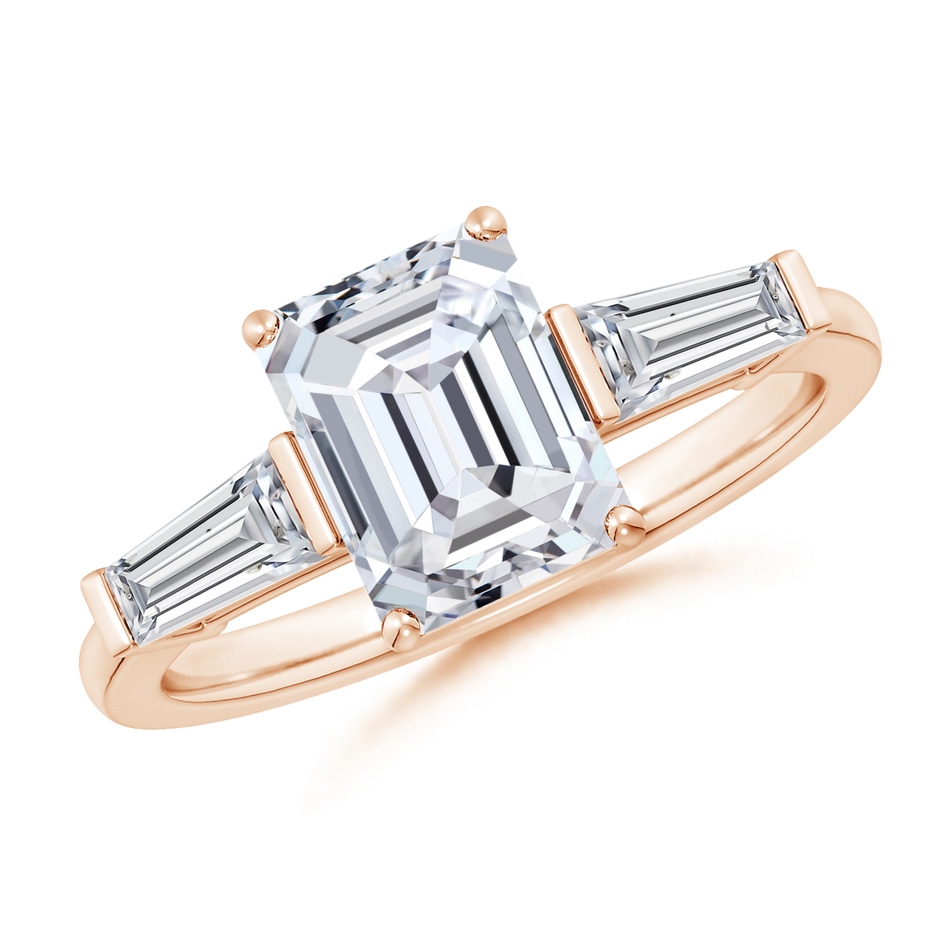 8.5x6.5mm HSI2 Emerald-Cut and Tapered Baguette Diamond Side Stone Engagement Ring in Rose Gold 