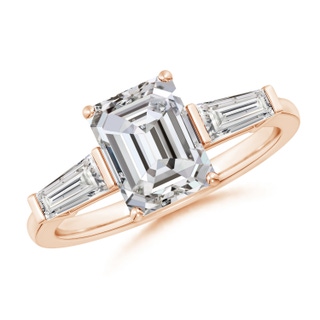 8.5x6.5mm IJI1I2 Emerald-Cut and Tapered Baguette Diamond Side Stone Engagement Ring in 9K Rose Gold