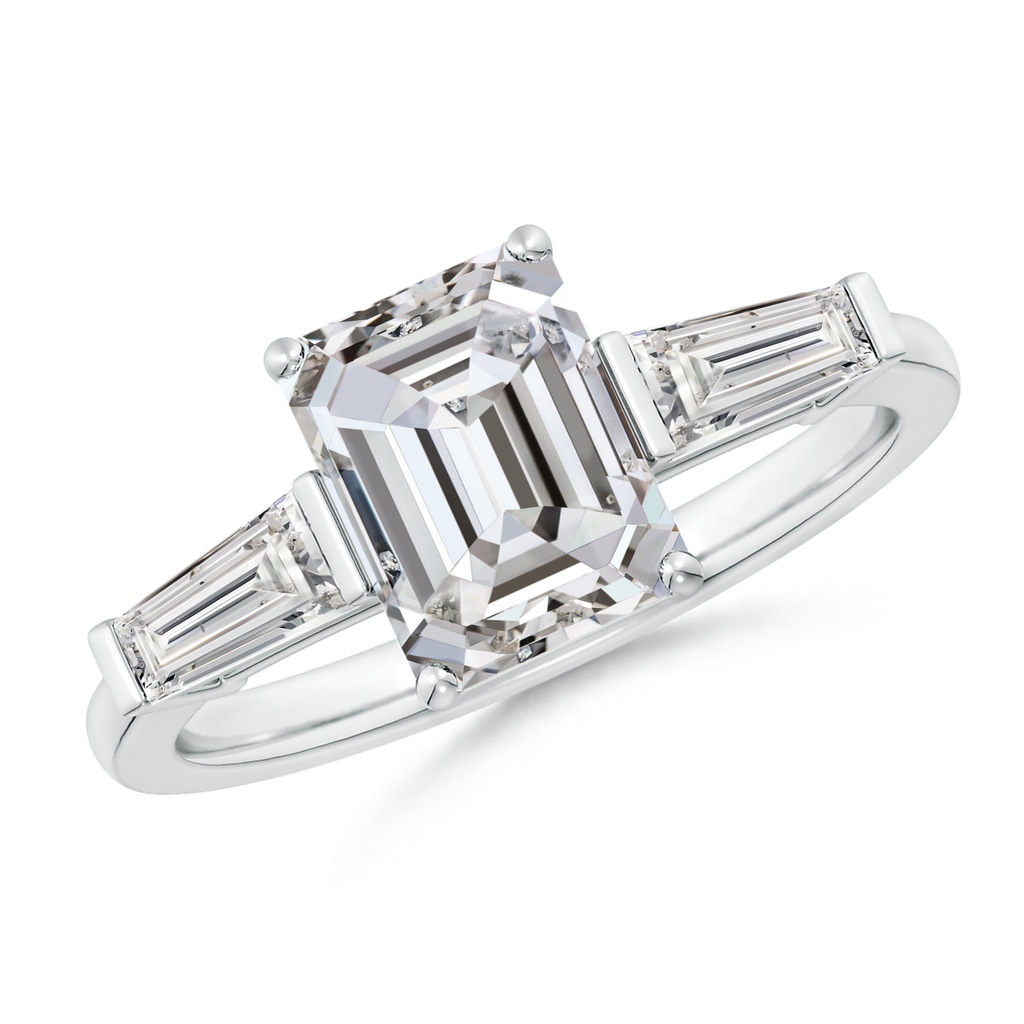 8.5x6.5mm IJI1I2 Emerald-Cut and Tapered Baguette Diamond Side Stone Engagement Ring in White Gold