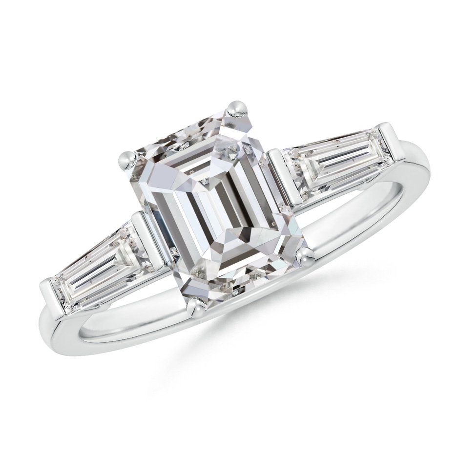 8.5x6.5mm IJI1I2 Emerald-Cut and Tapered Baguette Diamond Side Stone Engagement Ring in White Gold 