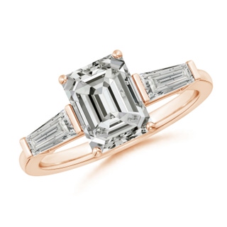 8.5x6.5mm KI3 Emerald-Cut and Tapered Baguette Diamond Side Stone Engagement Ring in Rose Gold