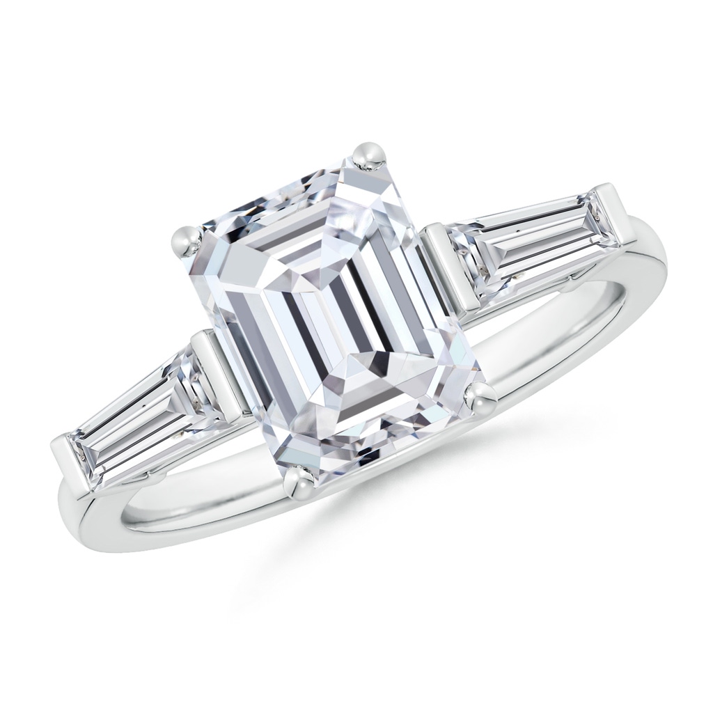 9x7mm HSI2 Emerald-Cut and Tapered Baguette Diamond Side Stone Engagement Ring in White Gold
