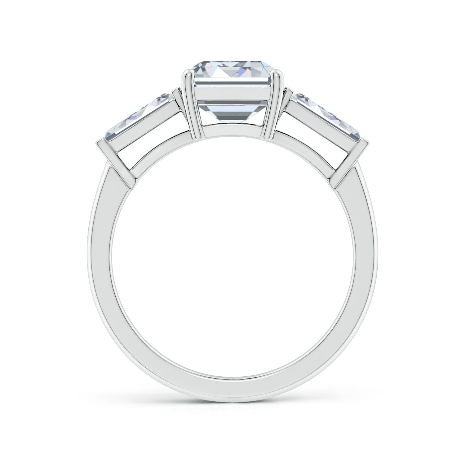 9x7mm HSI2 Emerald-Cut and Tapered Baguette Diamond Side Stone Engagement Ring in White Gold - side 2