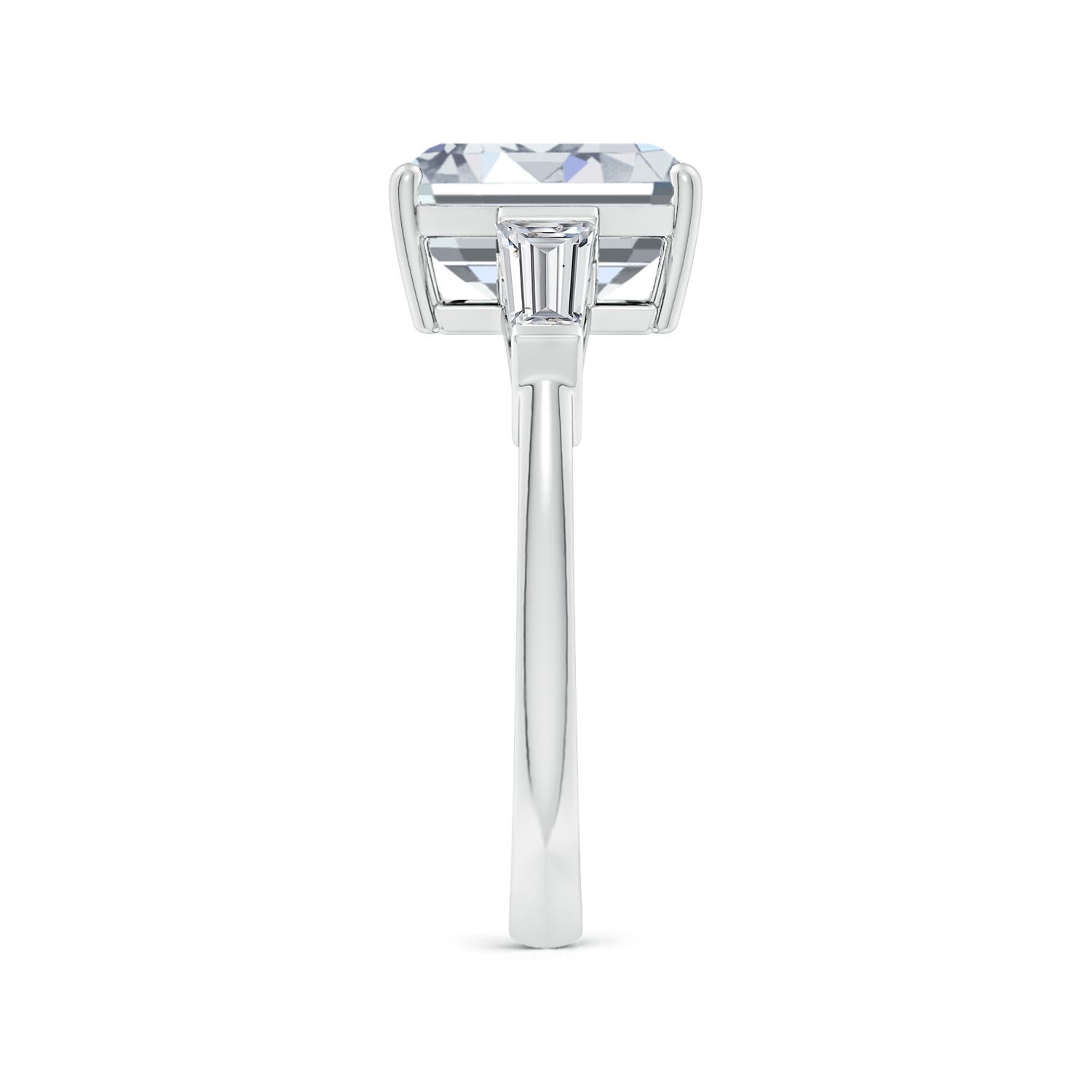 9x7mm HSI2 Emerald-Cut and Tapered Baguette Diamond Side Stone Engagement Ring in White Gold - side 3