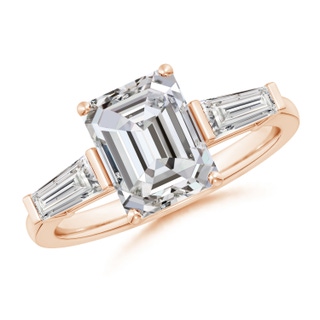 9x7mm IJI1I2 Emerald-Cut and Tapered Baguette Diamond Side Stone Engagement Ring in Rose Gold