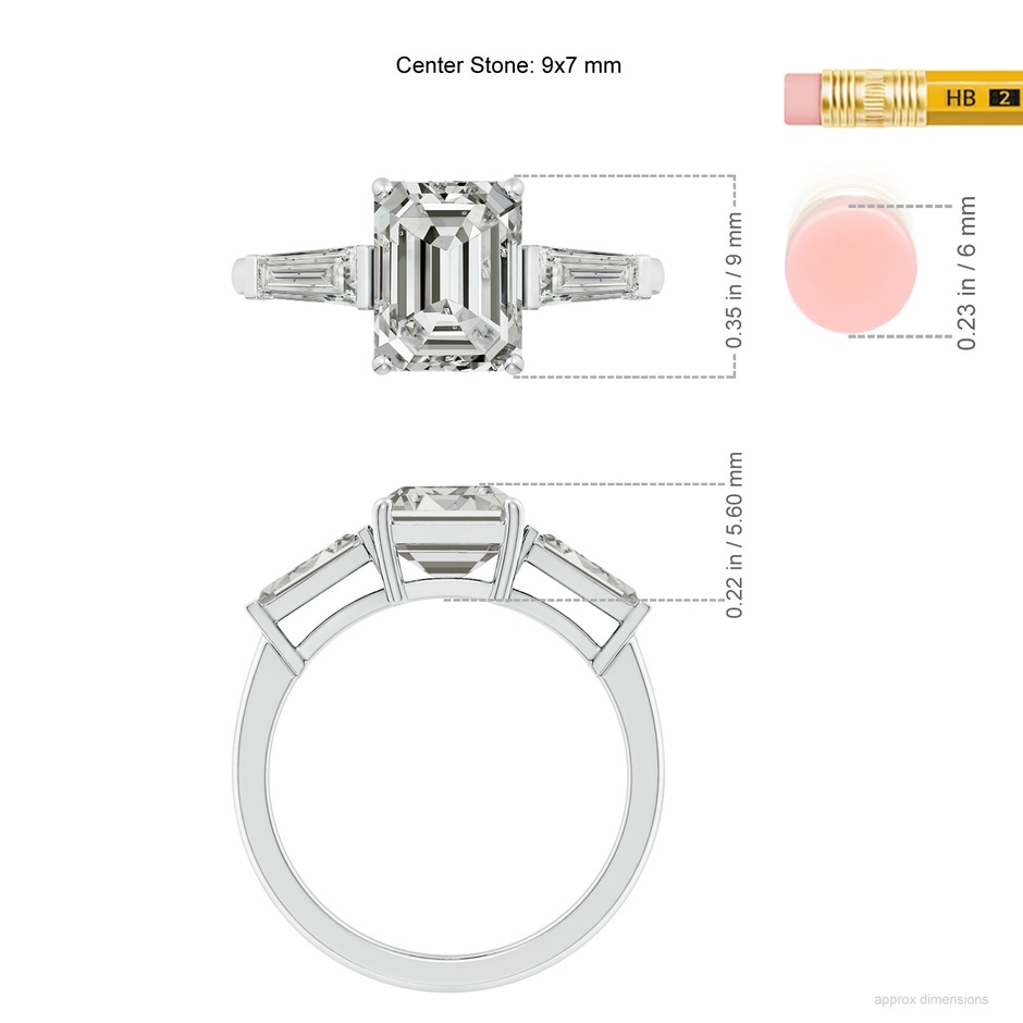 9x7mm KI3 Emerald-Cut and Tapered Baguette Diamond Side Stone Engagement Ring in P950 Platinum ruler