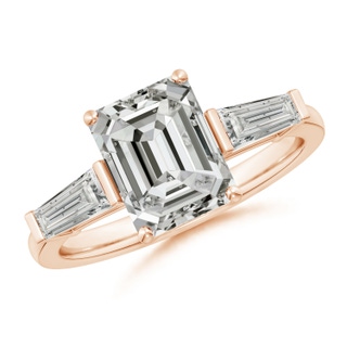 9x7mm KI3 Emerald-Cut and Tapered Baguette Diamond Side Stone Engagement Ring in Rose Gold