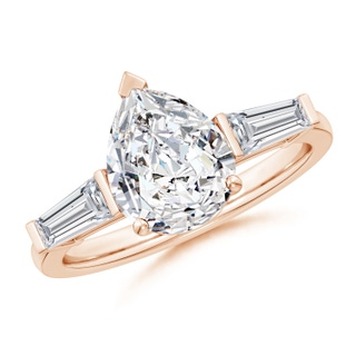 10x8mm HSI2 Pear and Tapered Baguette Diamond Side Stone Engagement Ring in Rose Gold