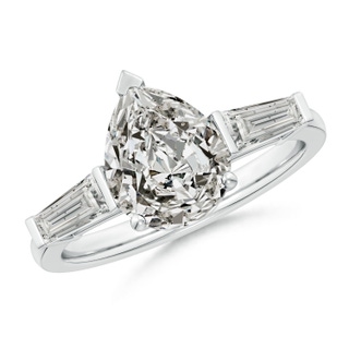 10x8mm KI3 Pear and Tapered Baguette Diamond Side Stone Engagement Ring in P950 Platinum
