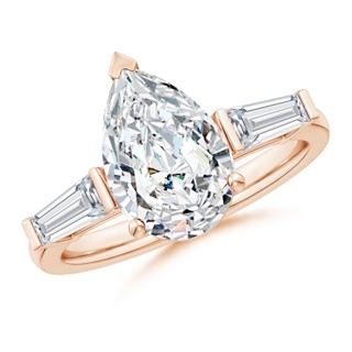 12x8mm GVS2 Pear and Tapered Baguette Diamond Side Stone Engagement Ring in Rose Gold