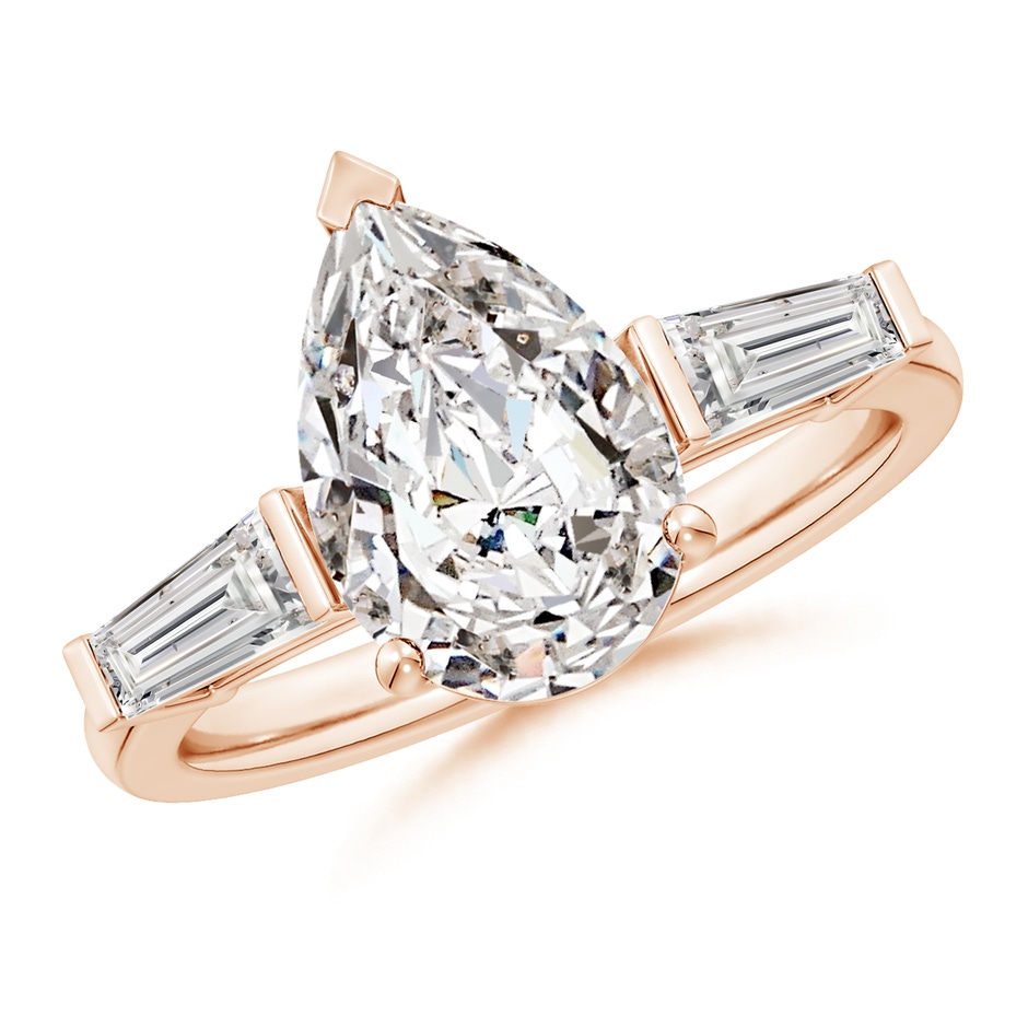 12x8mm IJI1I2 Pear and Tapered Baguette Diamond Side Stone Engagement Ring in Rose Gold 
