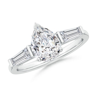 9x7mm HSI2 Pear and Tapered Baguette Diamond Side Stone Engagement Ring in P950 Platinum
