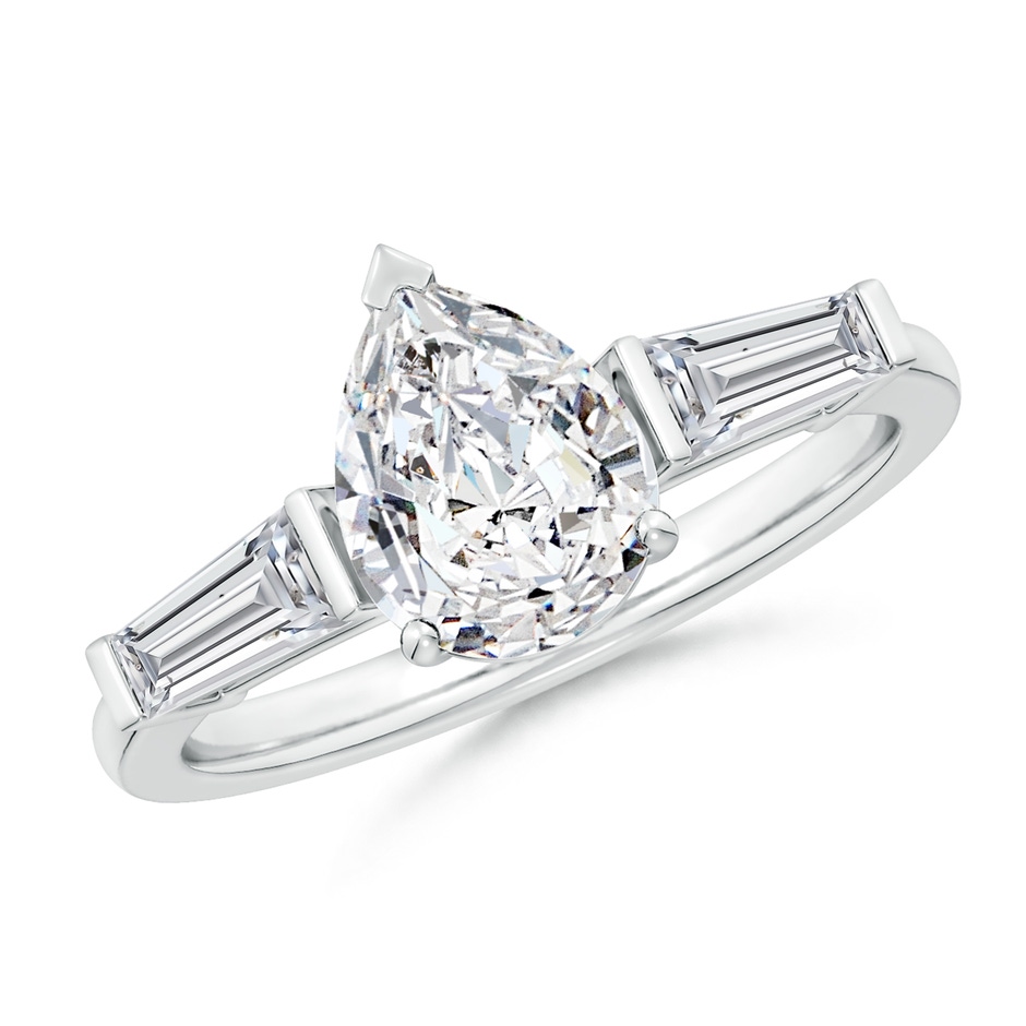 9x7mm HSI2 Pear and Tapered Baguette Diamond Side Stone Engagement Ring in P950 Platinum 