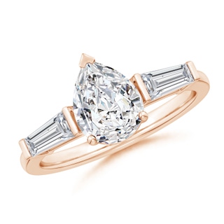 9x7mm HSI2 Pear and Tapered Baguette Diamond Side Stone Engagement Ring in Rose Gold