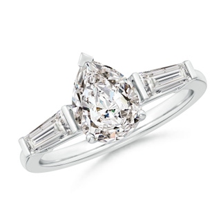 9x7mm IJI1I2 Pear and Tapered Baguette Diamond Side Stone Engagement Ring in P950 Platinum